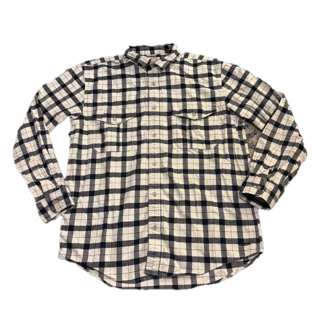 Filson Alaskan Guide Shirt Mens Medium Cream Black Buffalo Check Flannel Shirt